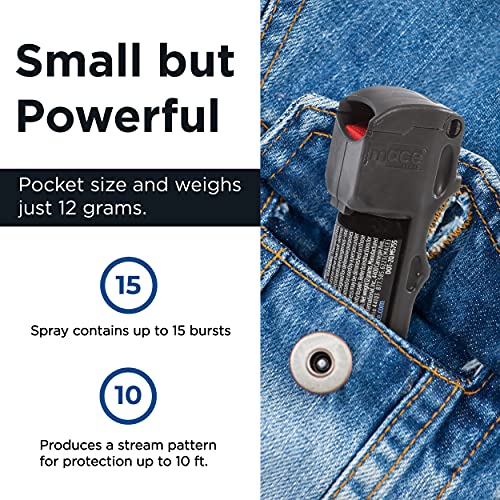 Mace Brand Triple Action Pocket Pepper Spray (Black) – 10’ Powerful Pepper Spray W/ Tear Gas, 3-In-1 Formula, Flip Top Safety Cap, Leaves Uv Dye On Skin – Mace Spray Self Defense, Made In The Usa #TOP3