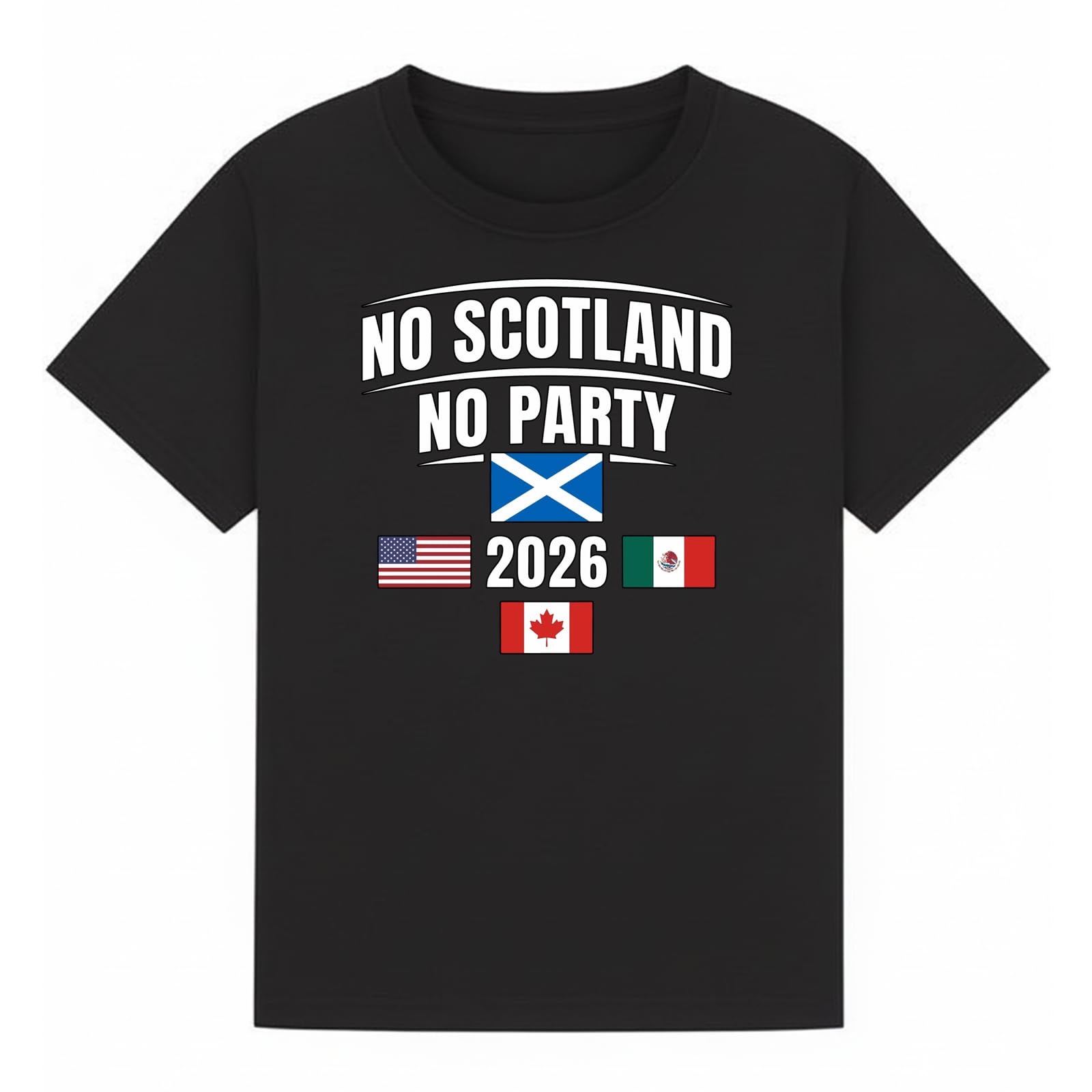 No Scotland No Party 2026 Soccer Sports Football Womens Loose Fit Graphic T-Shirt Novelty Retro Fan Tee USA Mexico Canada Host Nations Supporters Top Black XL