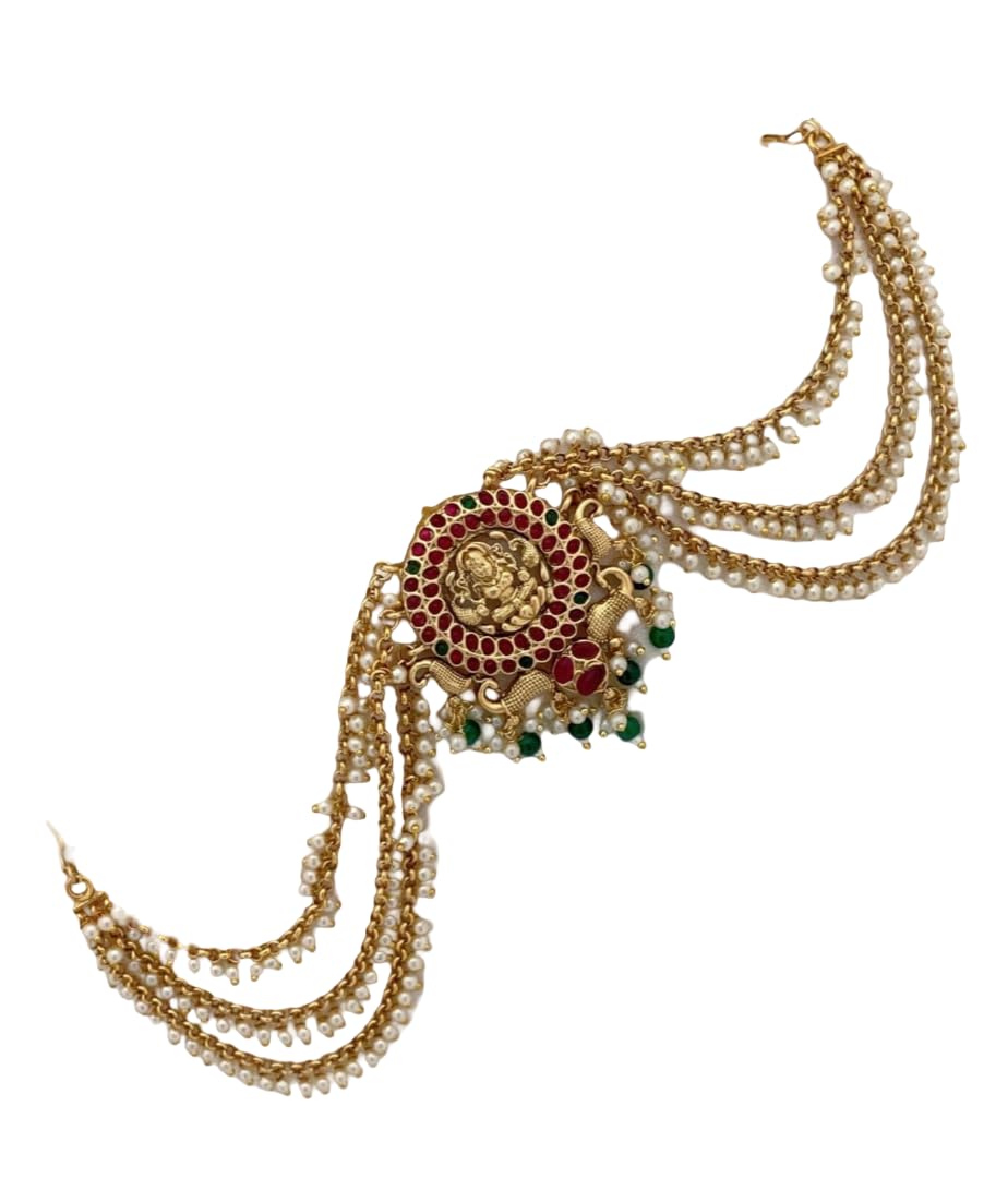 KGR Splash red Stones Green Color Beads Lzakshmi Design Jada Billai With maatil For Hair-image-25