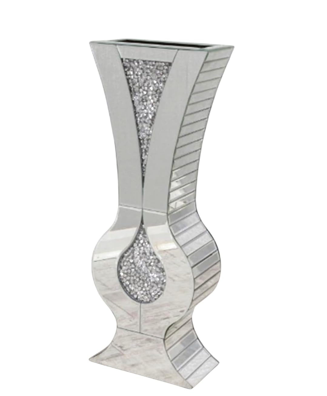 Crystal Mirrored Decorative Vase, 70cm, Diamond Crush Sparkle Design, Silver
