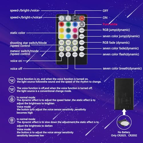 Image of AZIMOM High Brightness 50W Twinkle Fiber Optic Starlight Kits1000pcs*0.03in*16.4ft Fiber Strands, RGB Meteor Shooting Star Sound Activated APP /Remote Control Theater Ceiling Home Shop Roof Decor