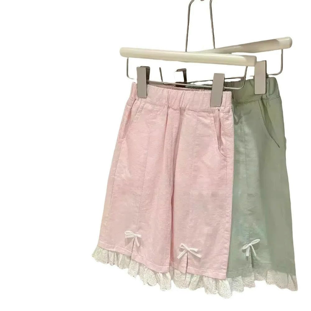 SLJYM Pantaloni dritti per bambini e ragazze, autunno con fiocco in pizzo, pantaloni lunghi larghi casual con elastico in vita per bambini