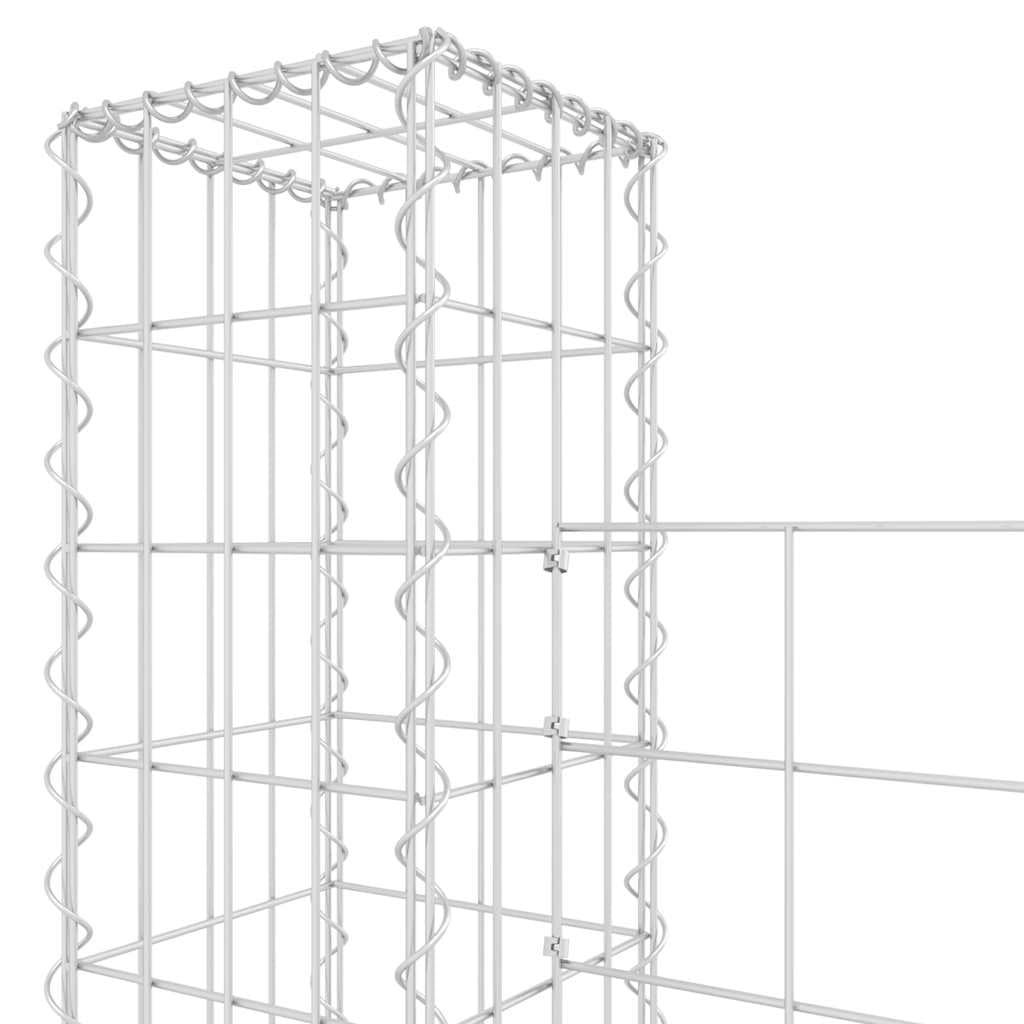 vidaXL Cesta de Gaviones Forma de U 6 Postes Pared Muro Cerca de Alambre Valla Jardín Patio Terraza Balcón Decoración de Hierro 620x20x200 cm