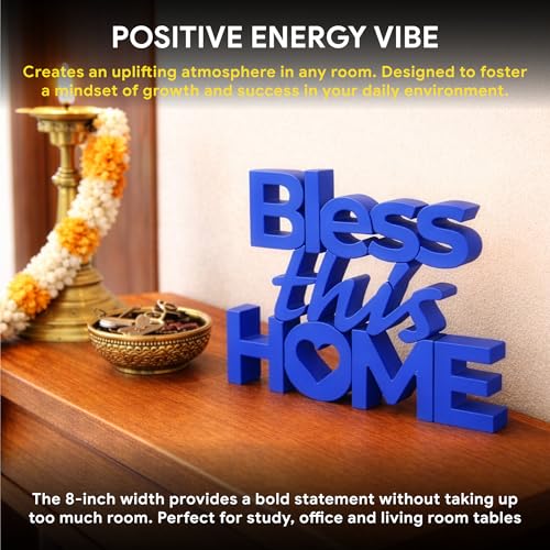 Image of Mad Masters Bless This Home Vastu Desk Decor - Aesthetic Table, Shelf & Wall Showpiece for Home Office, Business. Blessing & Friendly Gifting, Royal Blue (20.3 x 16 x 2.5 cm)