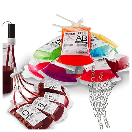 JILIER Blood Bags for Drinks Fill by Pump, 20 IV Bags for Nurse Graduation Party Decorations, Reusable Drink Pouch for Live Blood of Theme Party Prop,Masquerade,Vampire,Zombie,Halloween Party supplies