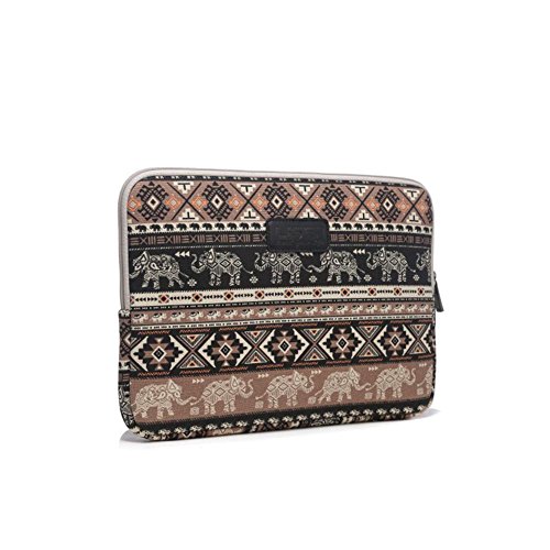 Lisen Classical Ethnic The Coffee Elephant Canvas Fabric 9.8-15.6 Inch Laptop Sleeve Bag