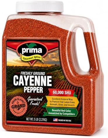 Prima Spice Cayenne Pepper Powder 5 LBS Bulk Kitchen Jug | 60,000 SHU (Extra Hot) | All Natural, Gluten Free | Red Ground Pepper | Bold Heat For Cooking, Rubs, Home Or Commercial Use