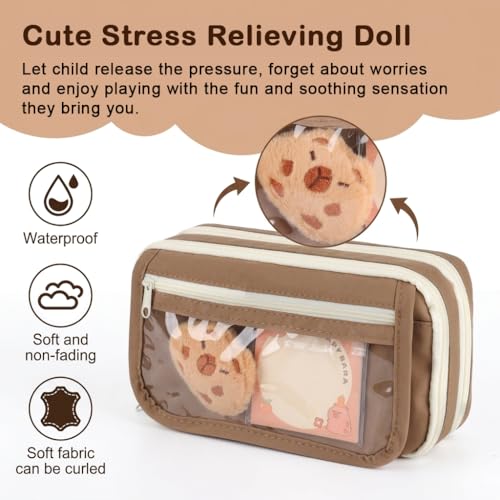 Image of ZIBUYU Cute Pencil Pouch for School Girls, Capybara Theme Stationery Organizer with Plush Accessories, Stickers, Memo Pads, Aesthetic Pencil Case for School Teens Kids Gift