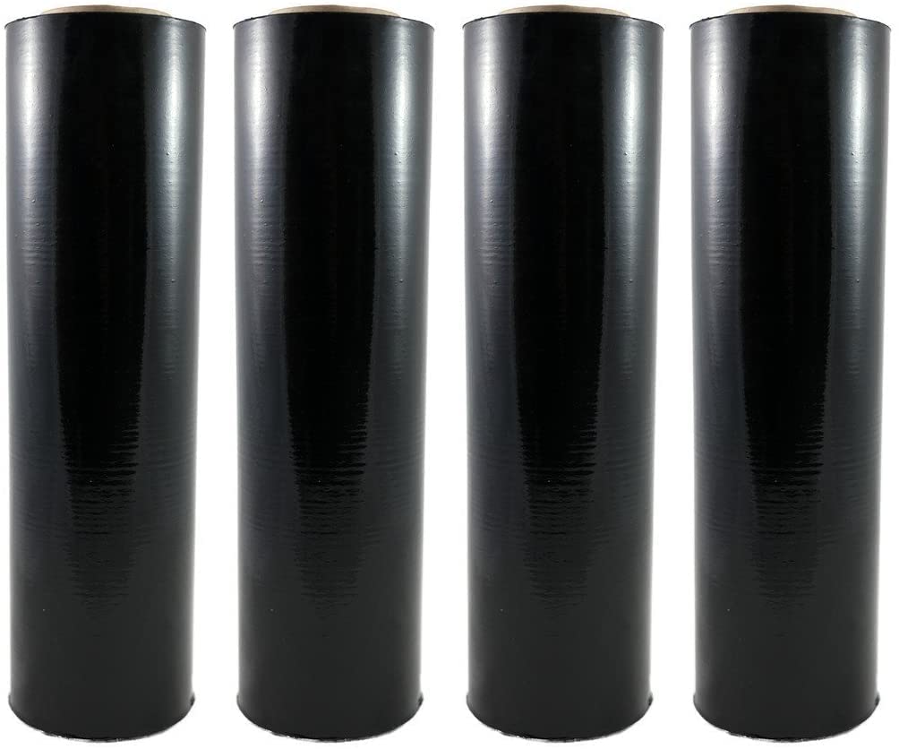 VP TAPE SINCE 1998 18 inch x 1500 feet x 80 Gauge Thick (20 Micron) Black Cast Pallet Stretch Wrap Film [Pack of 4 Rolls, 1500' Per Roll, Total 6000'][36lbs]-Wrap Holder Included