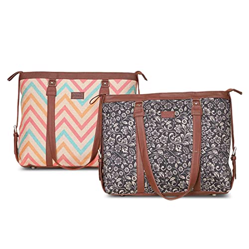 Image of ZOUK Women's Vegan Handcrafted WavBeach and FloMotif - Office Bag Combo