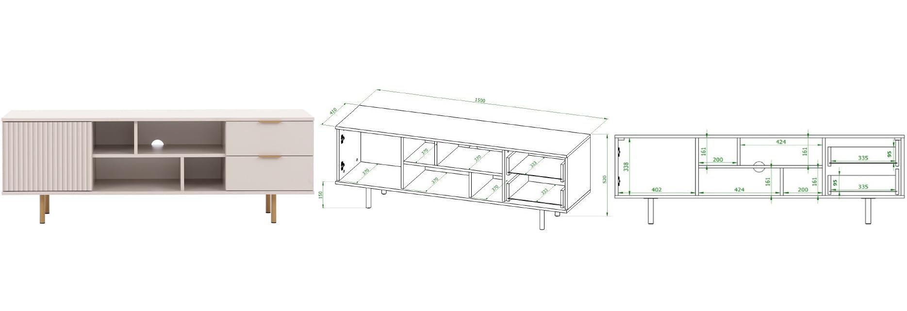 Marmex Wohnzimmer-Set Nubia 6 im Set: Standregal 05, Lowboard 06, TV-Schrank und Regal für Wohnzimmer, in Zwei Farben, TV-Wand-Set, Wohnzimmersets (Cashmere+goldbeige)