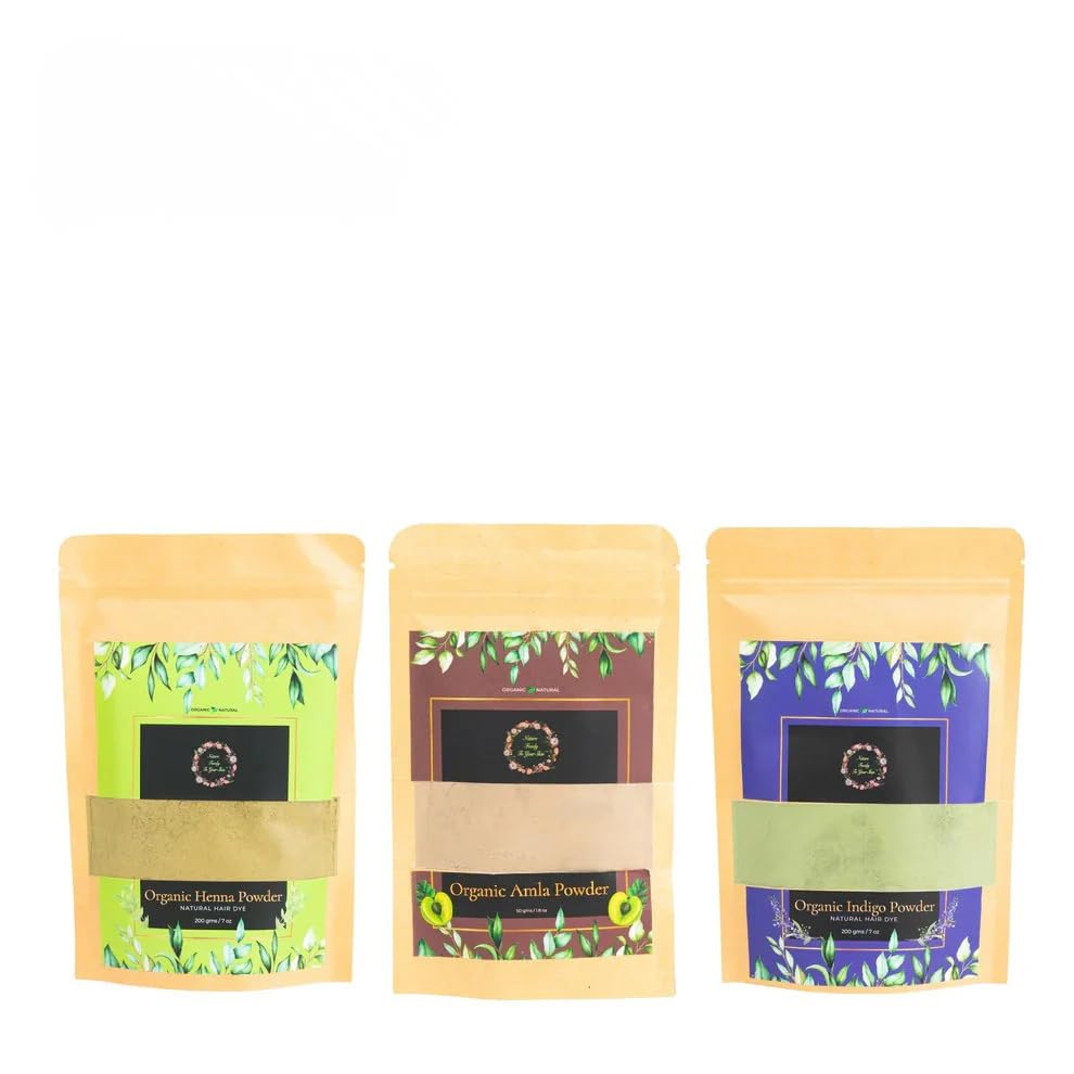 Natural Hair Dye Kit (50g + 200g + 200g) | Amla, Henna & Indigo Powder | Herbal PPD & Ammonia-Free Hair Color Combo for Grey Coverage-image-17