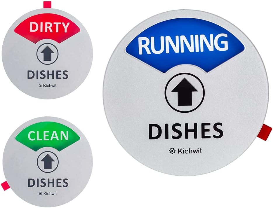 Kichwit Clean Dirty Dishwasher Magnet with the 3rd Option “RUNNING”, Perfect for Quiet Dishwashers, Non-Scratch Strong Magnet Backing & Residue Free Adhesive, 3.5” Diameter, Silver