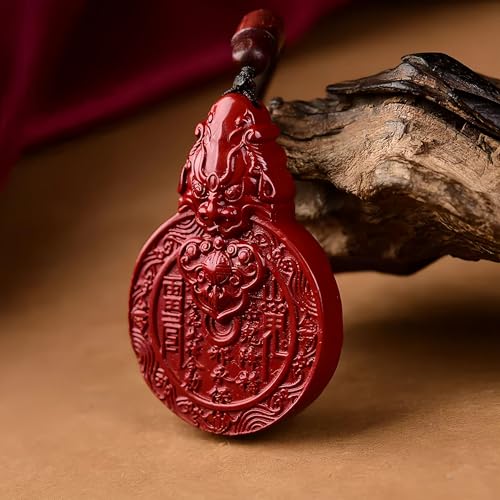 Cinnabar Feng Shui Wealth Amulet Necklace – Mountain Ghost Coin Pendant with Pi Xiu for Prosperity, Unique Gift for Good Luck.2