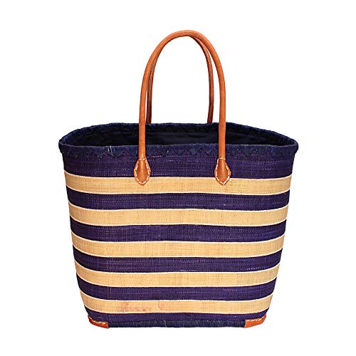 Générique Panier raphia - Madastyle - motif rayé (S, Bleu nuit)
