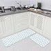 Carvapet 2 Pieces Microfiber Chevron Non-Slip Soft Kitchen Mat Bath Rug Doormat Runner Carpet Set, 17"x48"+17"x24", Aqua