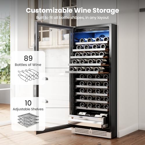 Image of Yeego 24 Inch Wine Fridge, 89 Bottle Wine Cooler with Left-Hinged