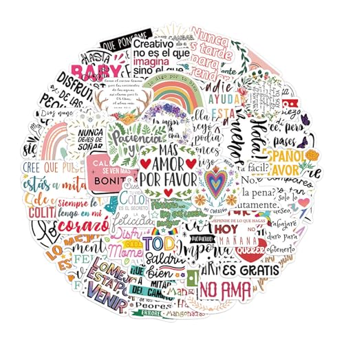 Pegatinas de citas inspiradoras: mensajes positivos, pegatinas de recompensa motivacionales, etiquetas de frases estéticas en español | Juego de pegtinas decorativas impermeables para ordenador portá