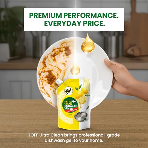 Image of Joff Ultra Clean Dishwash Liquid Gel 2L Refill | Advanced Degrease Technology | Instantly Cuts Tough & Burnt Grease | Low Foam Easy Rinse | Lemon Fresh | Value Refill Pack