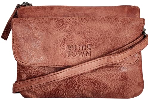 Image of RUSTIC TOWN Leather Sling Bag for Women - Washed Leather Crossbody Bag Wristlet Clutch, Vintage Travel Shoulder Purse Handbags for Ladies