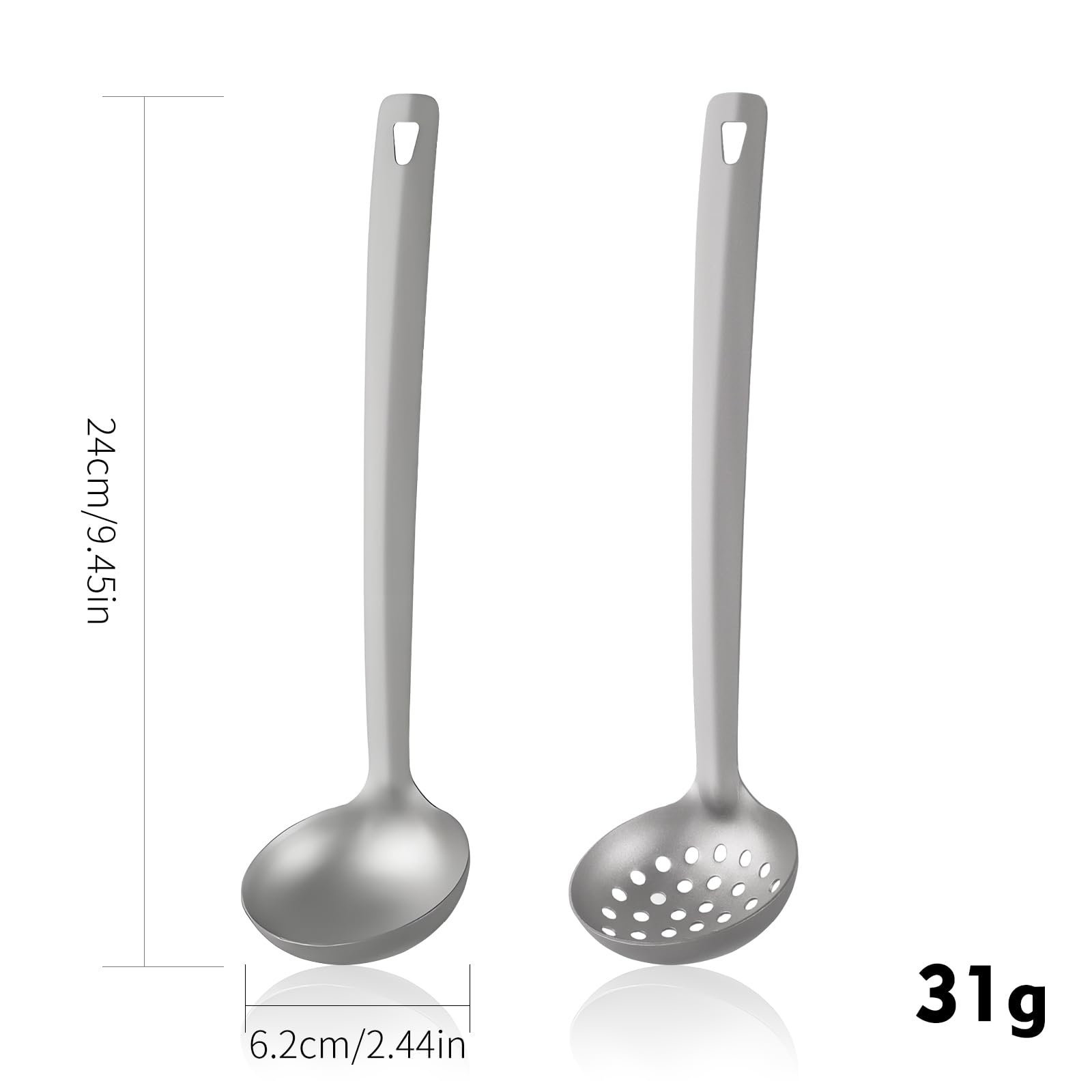 Titanium Hot Pot Soup Ladle Set, Thickened Restaurant-Grade Cooking Utensils for Stirring, Serving, Home Kitchen or Commercial Use, 2-Piece Strainer and Serving Spoon Kit