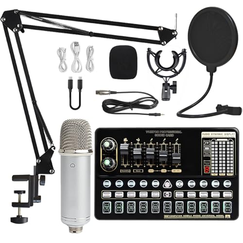 SKUBIS Un Conjunto Completo de Equipo de grabación de Karaoke por computadora y Mezclador de Juego de Tarjetas de Sonido para transmisión en Vivo,B