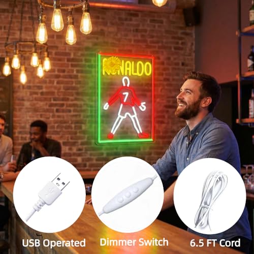 Image of Number 7 Neon Sign Soccer for Wall Decor, Neon Light Sign with USB Switch Operated Man Cave Neon LED Sign for Sport Bar Pub Party Gift