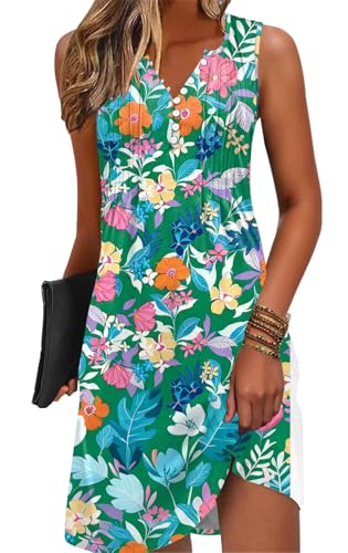 Image of Disamer Beach Dresses for Women 2026 Vacation Swim Cover up V-Neck Summer Dress Button Down Sleeveless Boho Floral Sundress
