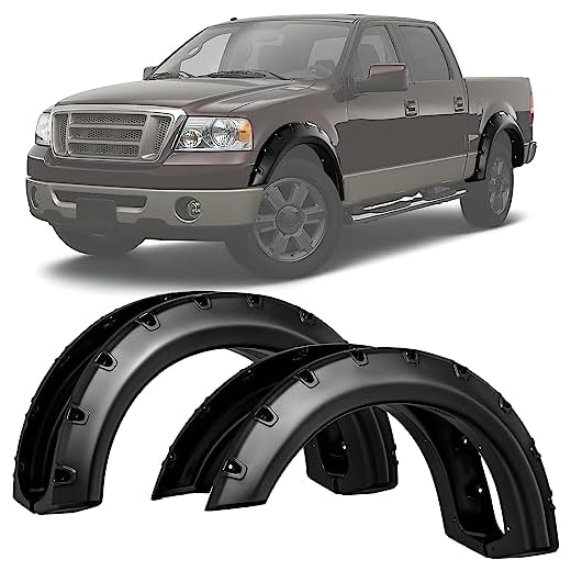 LEDKINGDOMUS Fender Flares Kit Compatible for 2004-2008 Ford F150 Styleside, 2006-2008 Lincoln Mark LT, Dura-Flex Material Textured Matte Black Finish Front Rear Wheels Pocket Rivet Style