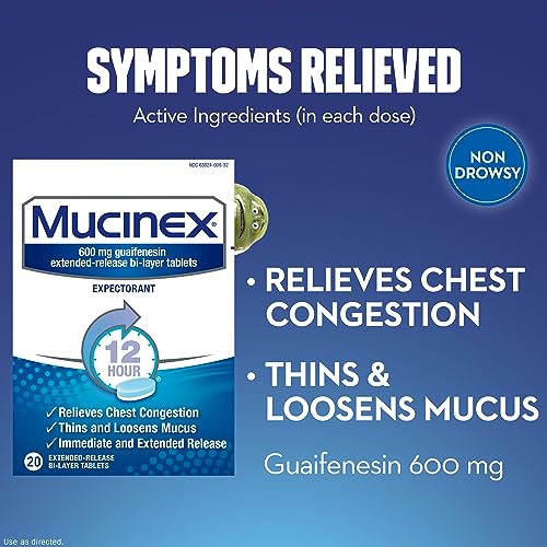 Mucinex 12 Hour 600 mg Guaifenesin Extended-Release Tablets for Excess Mucus Relief, Expectorant Aids Excess Mucus Removal, Chest Congestion Relief, 20 Bi-Layer Tablets (Pack of 2) - image 3