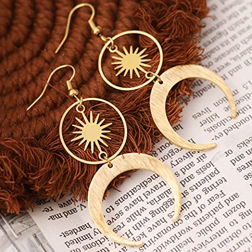 Sacina Gothic Boho Celestial Sun and Moon Dangle Earrings, Crescent Moon Star Pendant, Boho Earrings, Christmas Jewelry Gift for Women3