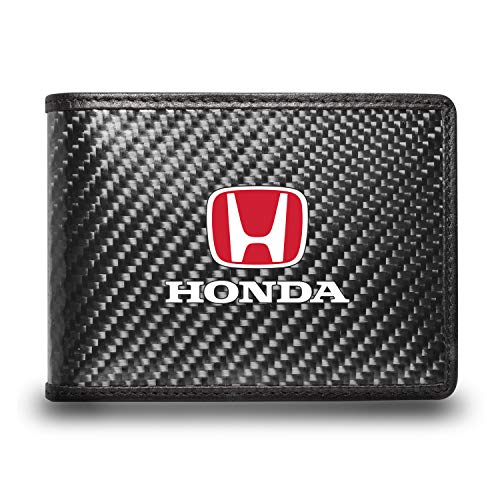 for - Honda Logo in Red Black Real Carbon Fiber Leather RFID Blocking Bi-fold Wallet