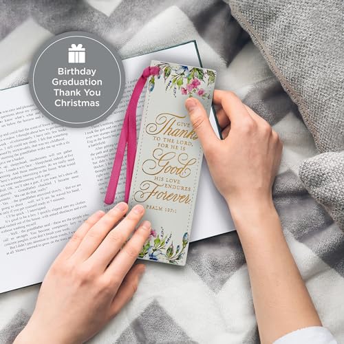 Image of Christian Art Gifts Premium Faux Leather Scripture Bookmark: Give Thanks