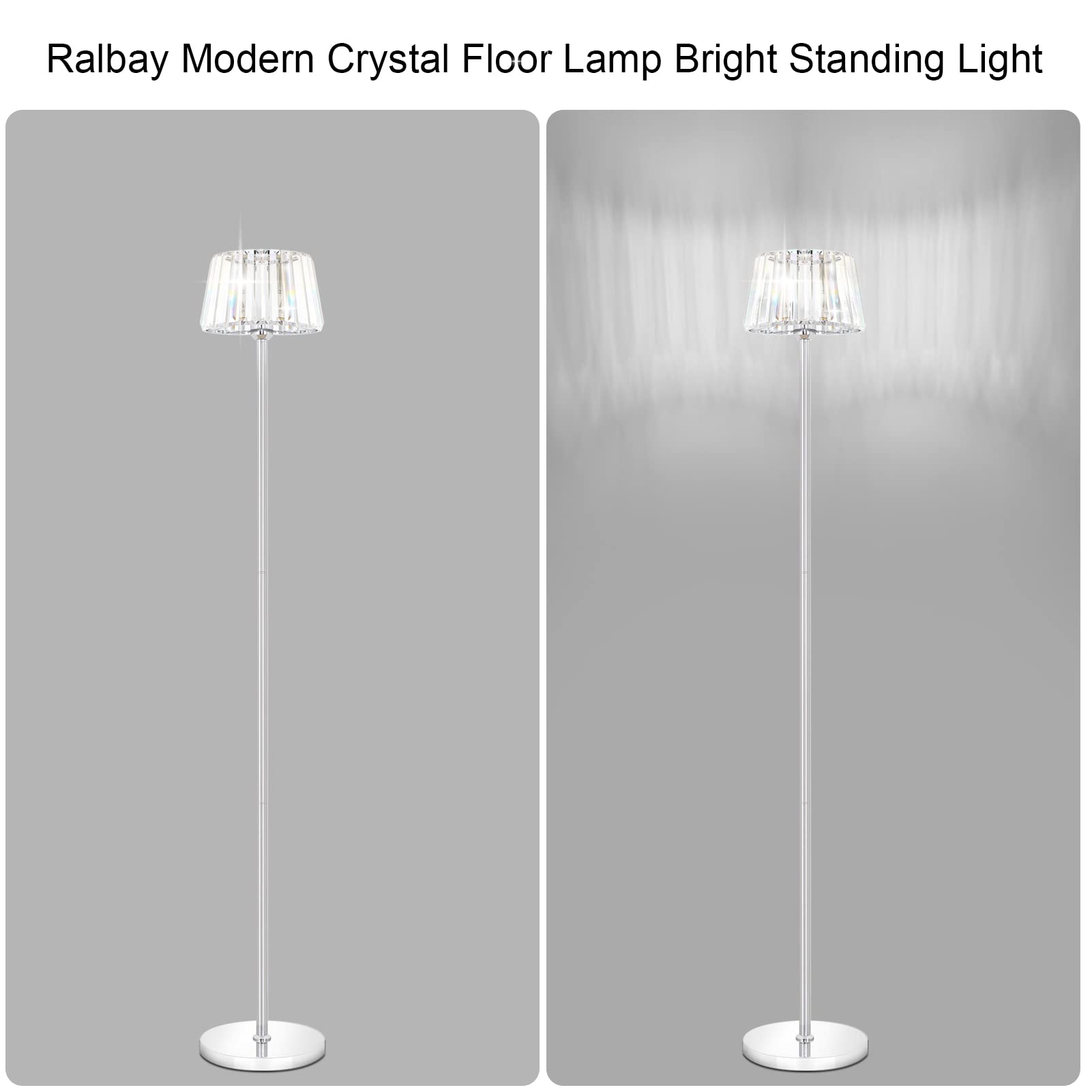 Ralbay Elegant Crystal Floor Lamp, Modern Minimalist Bedroom K9 Crystal