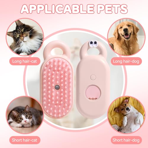 Image of Cat Steam Brush for Shedding, 3-in-1Multifunctional Pet Spray Hair Removal Comb for Shedding and Tangled Hairs,Water Brush for Cats (Pink)