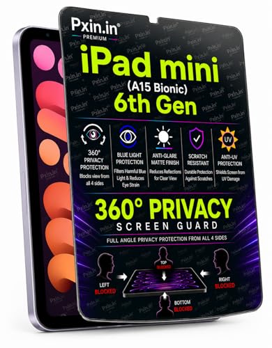 Image of Pxin 360 Pro Privacy Screen guard compatible with iPad mini (A15 Bionic) | Anti Glare | Anti UV | Anti Blue | Anti Reflection | Privacy Filter | Unbreakable Build