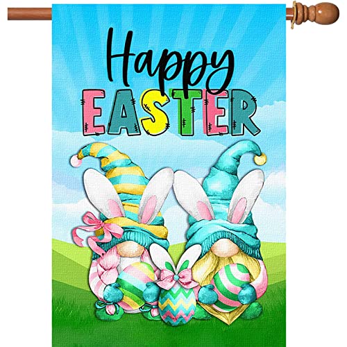 Surfapans Happy Easter Gnome House Flag 28X40 Inch Double Sided Outside Burlap Large Outdoor Easter Egg Yard Flags Porch Home Holiday Decoration #TOP3