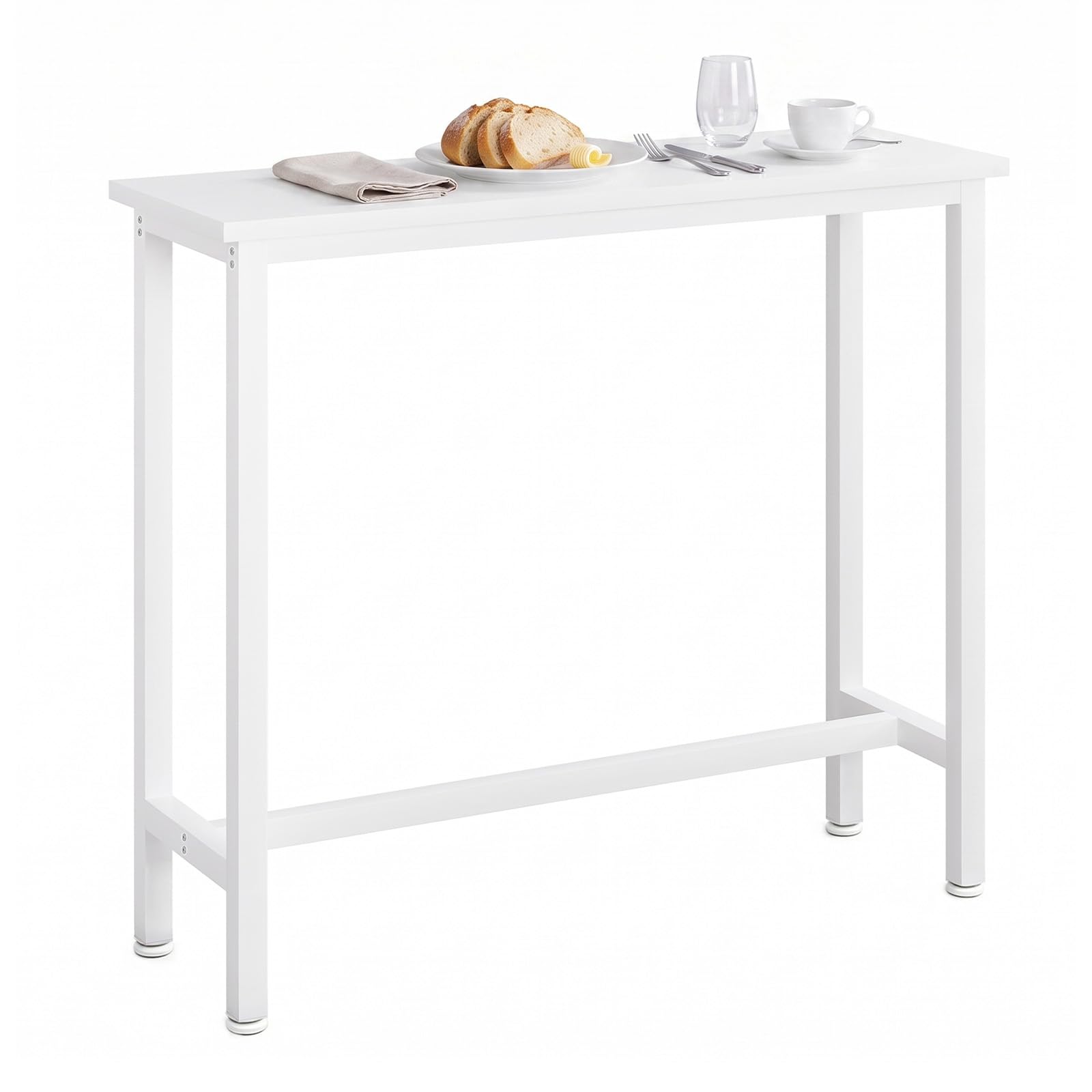 WOLTU Bar Table Metal, Breakfast Dining Table with Footrest & Adjustable Footpads, Kitchen Table for Kitchen Dining Room Living room Patio, 120 x 40 x 100 cm, White