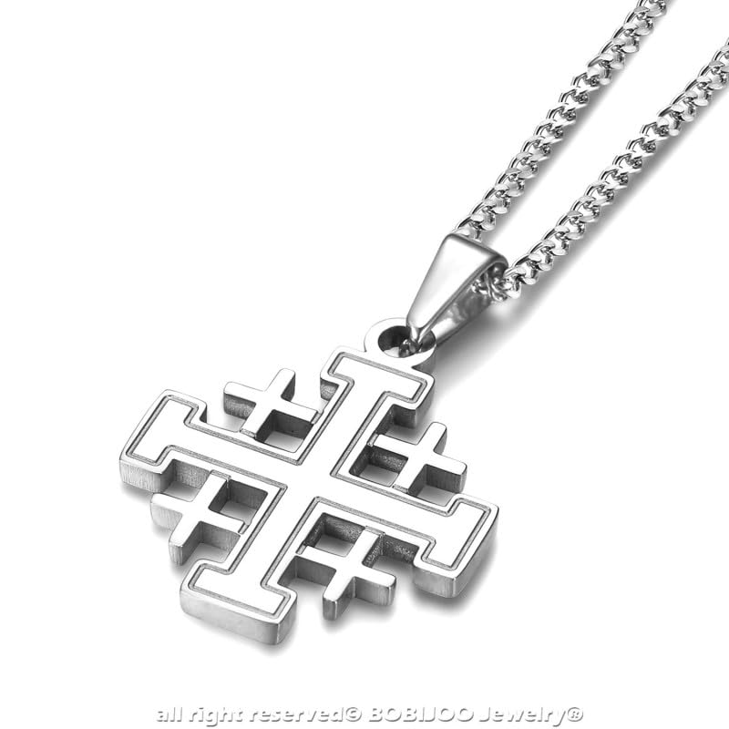 BOBIJOO Jewelry - Pendentif Homme Templier Ordre Croix de Jerusalem Acier Inoxydable 316L Argenté Chaîne