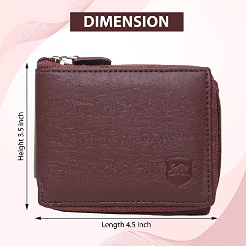 Image of SAMTROH Men's PU Leather Wallet with Flap & Snap Button Closure | Slim Wallet with Coin Pocket, 4 Card Slots, ID Window | Stylish Casual Formal Travel Purse for Men Compact Pocket Size (Brown)