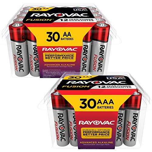 Rayovac Fusion Combo Pack 30x AA and 30x AAA Batteries (60Count), Premium Alkaline Double A and Triple A Batteries