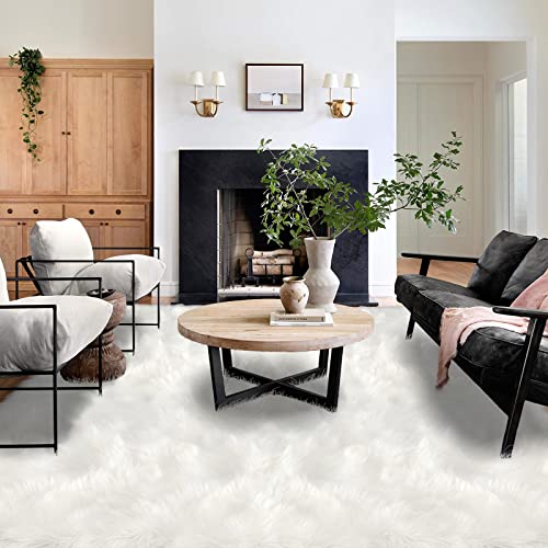 Latepis 10x14 Area Rugs White Faux Fur Washable Super Large Rug for Living Room Fluffy Shag Bedroom Rug Sheepskin Rugs for Sofa Office Entertainment Room, Rectangle