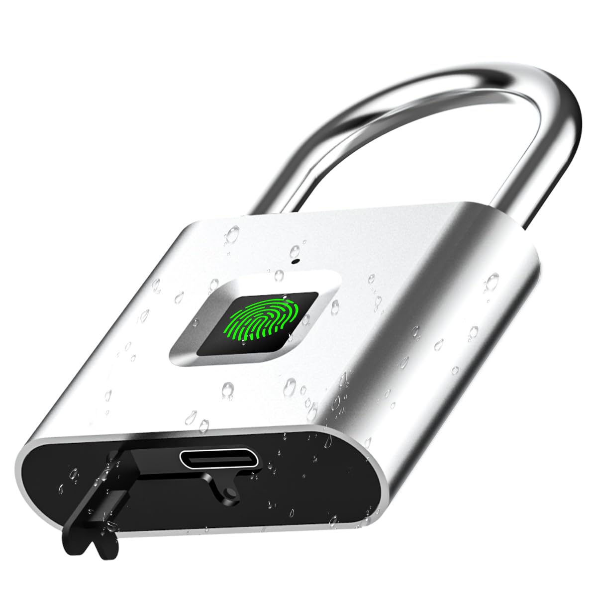 AICase Cadenas numérique à empreintes digitales, rechargeable par USB, verrouillage sans clé, IP67, étanche, pour intérieur et extérieur, argenté