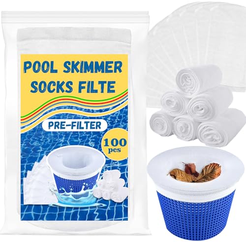 100 Pack Pool Skimmer Socks,Pool Filter Socks for Skimmer Basket for Above Ground and Inground Pool Ultra Fine Mesh Screen Pool Skimmer Scum Socks Saver,Pool Cleaning Filter Socks Cleans Debris Leaves