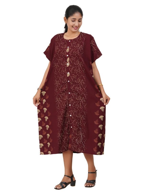 Image of MENMAII Women's [L-4XL] Full Open /Front Buttoned [a Kind of Adaptive Clothing] Multipurpose Nighty for Maternity /Pregnancy /Elderly /Patient /Feeding /Hospital Purpose Nighty Calf Length