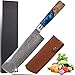 SYU Couteau Nakiri Damas, Couteaux de Chef 17,8cm Couteaux Professionnel de Style Japonais à Légumes Couteau de Végétarien 67 Couches Acier Poignée Ergonomique En Résine Bleue Avec Gaine En Cuir
