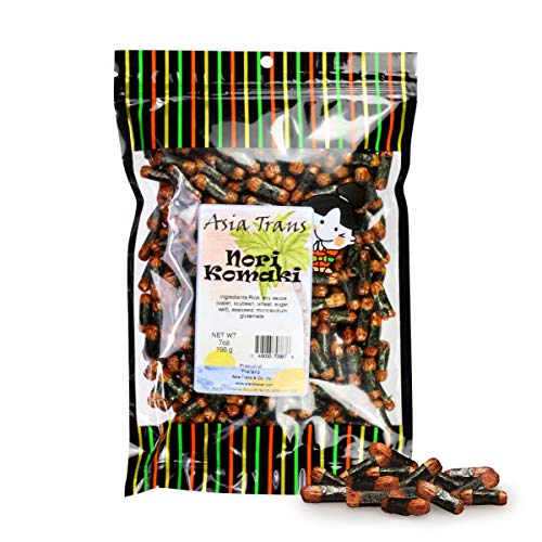 Image of Asia Trans Nori Komaki Arare - Crispy Japanese Rice Crackers with Shoyu Flavor, Wrapped in Seaweed - Kaki Mochi Hawaiian Chips - Gourmet Snack, Crunchy Umami, Low Fat, Sweet and Salty Treats - 7 Ounce