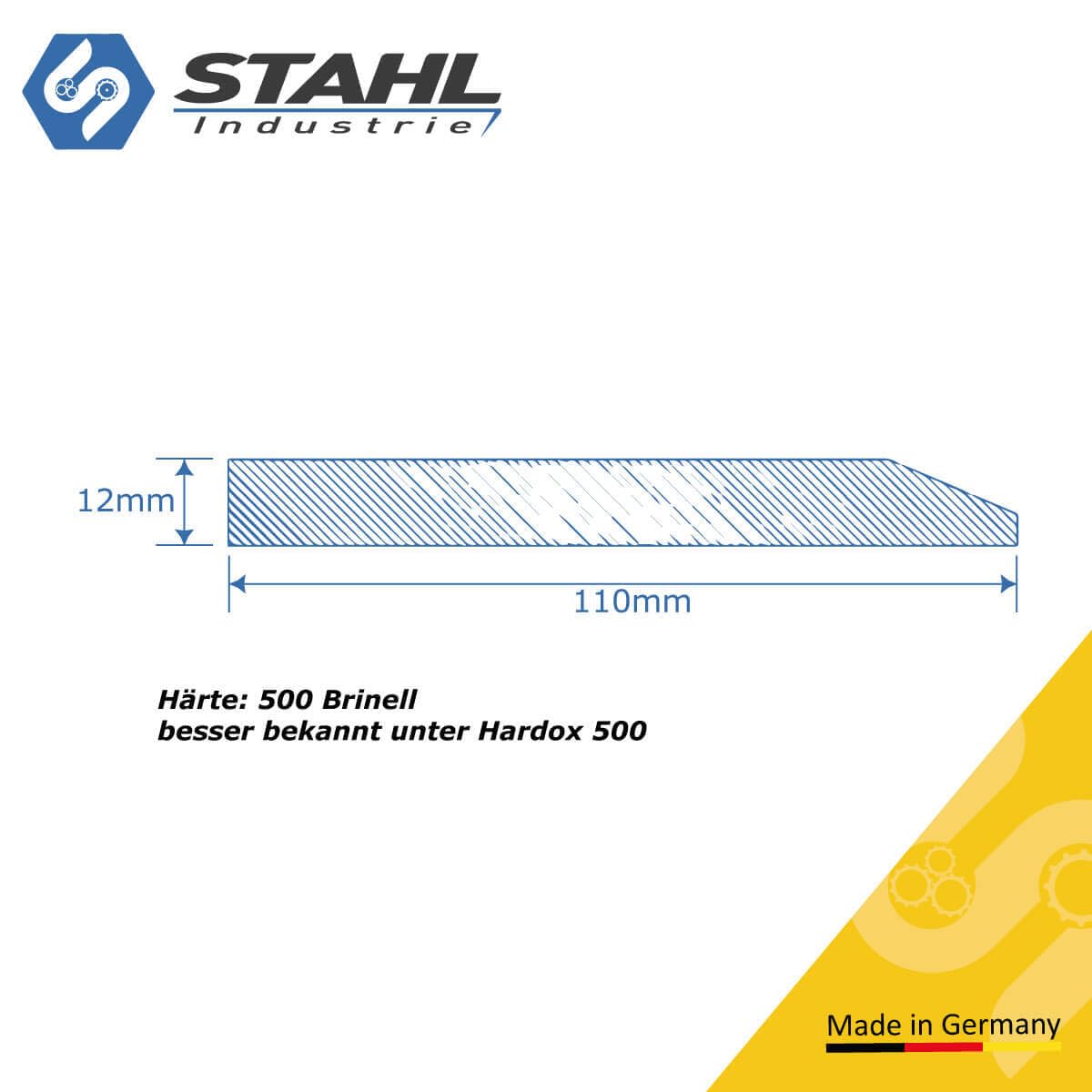 Schürfleiste Messerstahl 500 HB | Querschnitt 110x12mm verschiedene Längen Schneidkante (1000mm)