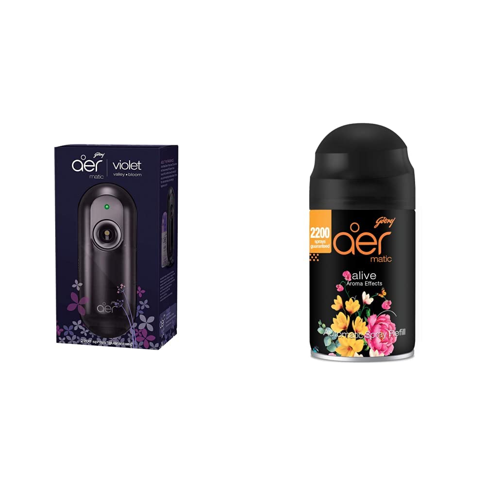 Godrej Aer Matic, Automatic Air Freshener Kit With Flexi Control - Violet Valley Bloom (225 Ml) And Automatic Air Freshener Refill, Premium Fragrance - Alive (2200 Sprays) (B08LRCMGP3) Amazon Price History, Amazon Price Tracker