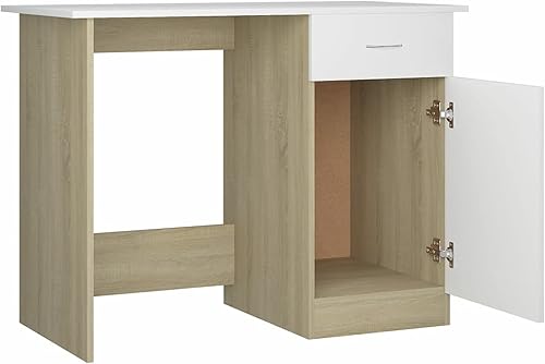 Miniatura 32 de Tidyard Escritorio moderno para computadora con cajón de almacenamiento y gabinete de puerta, escritorio de escritura de madera de ingeniería, mesa